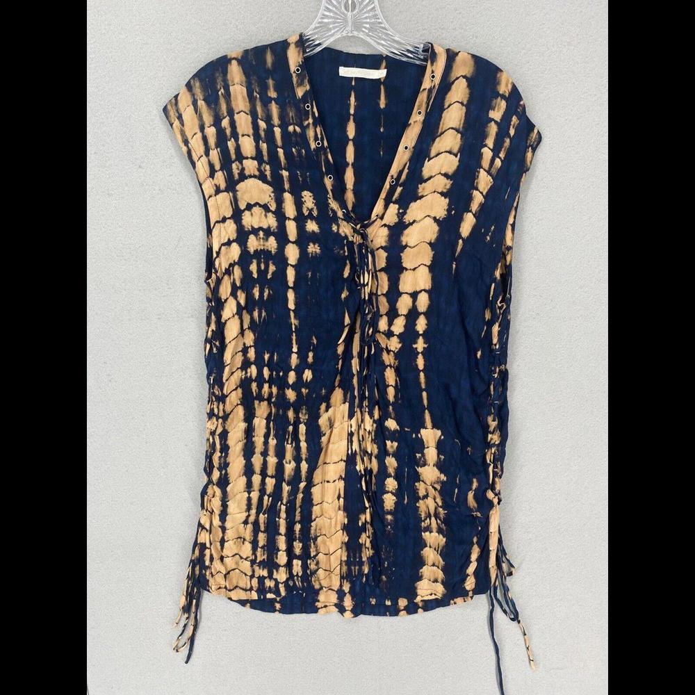Le Salty Label Womens Dress Size Small Blue Tie Dye Lace Up V-Neck